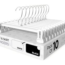 Pant Hangers, Skirt Hangers for Everyday Use, Pant Hanger with Non-Slip Clips, Skirt & Pant Hangers Good for Jeans, Underwear, Socks, Etc. (10, White)