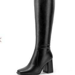 Block Size 9 Boots Heels Faux Lather