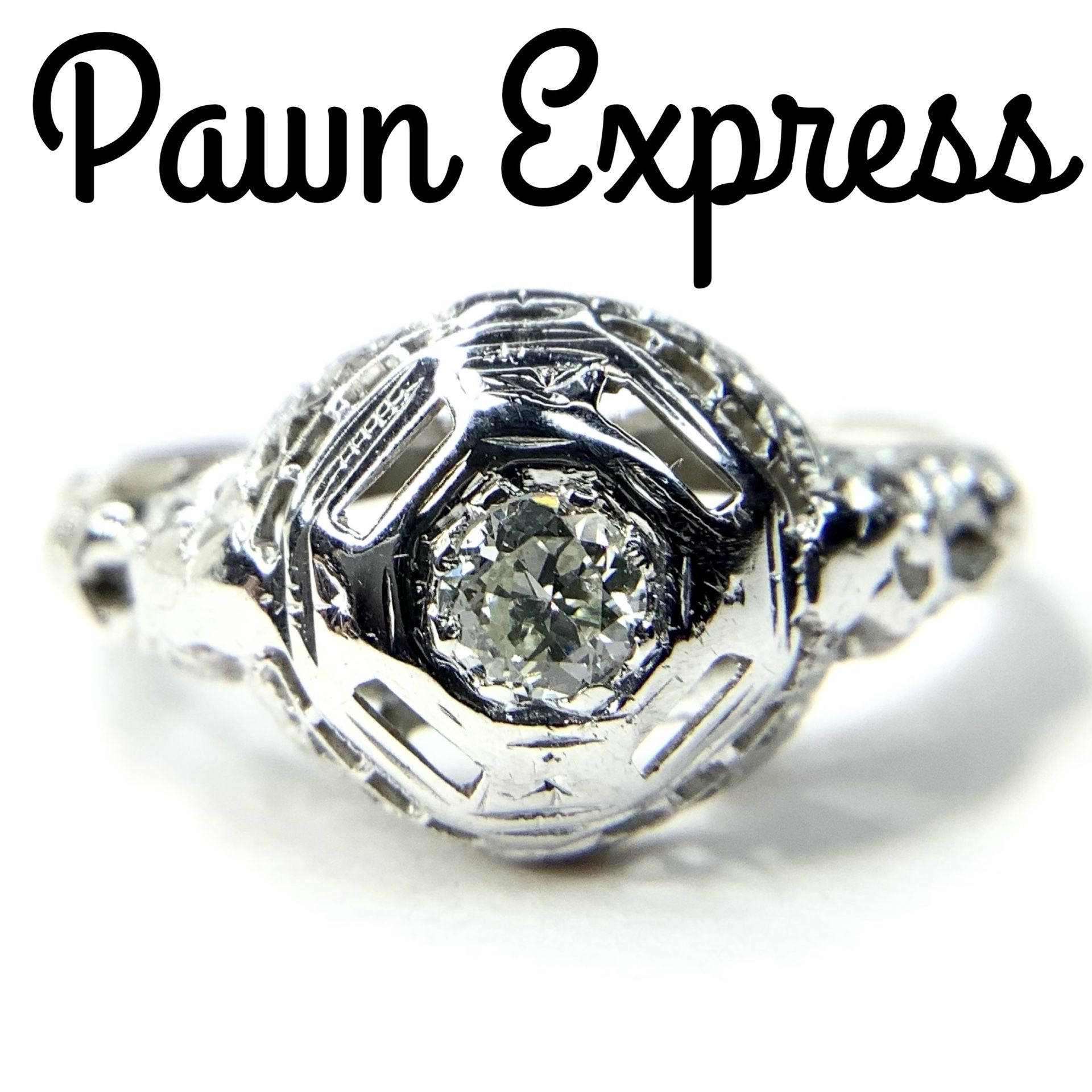 18K Art Deco Diamond Solitaire Engagement Ring 