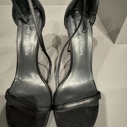 Stuart Weitzman Black Leather Heel Sandals – Made in Spain