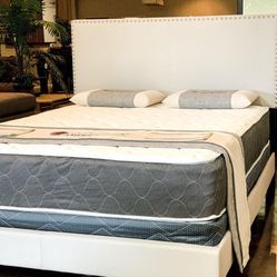 Brand New Full Size Beige Velvet Nailhead Bed Frame With New Mattress/Fast Delivery
