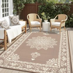 Outdoor Rug 6x9 Ft, Waterproof Plastic Straw Patio Rug