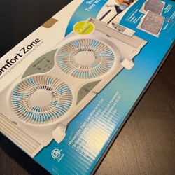 Comfort Zone Window Fan for Bedroom, 3 Speed Dual Fans with remote