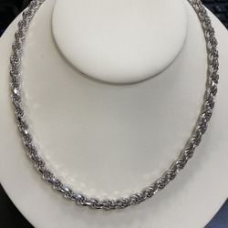 Silver Solid Rope Chain 22 In Diamond Cut