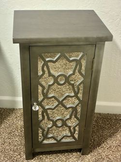 2 Gray Mirrored Accent Cabinets Side Table