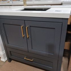36inch Graphite Bathroom Vanity With Quartz Top And Sink