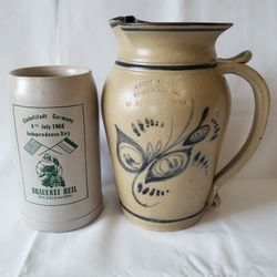 Pottery Pitcher and Pottery Stein

