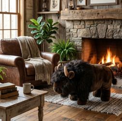 Carstens Friendly Footstools Plush Buffalo Animal Stool - Rustic Vintage Nursery Accent Decor