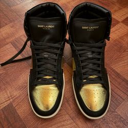 Saint Laurent SL/10H High Top Sneakers Black Gold Leather EU 43 US 9.5