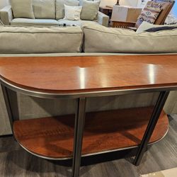 Modern Cherry and Satin Steel Console Table