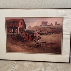 Vintage Old Village Glass Frame paint 22”HX 30” L