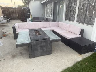 Wicker Sectional Sofa Set with Fire Pit Table