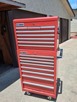 Red toolbox with some tools