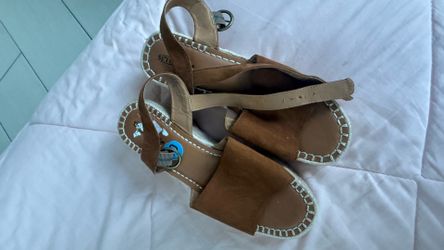 Seychelles Brown Leather Platform Espadrille Wedge Sandals Ankle Strap 10