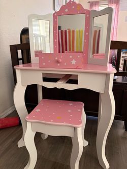 Kids Vanity Set with Mirror and Stool