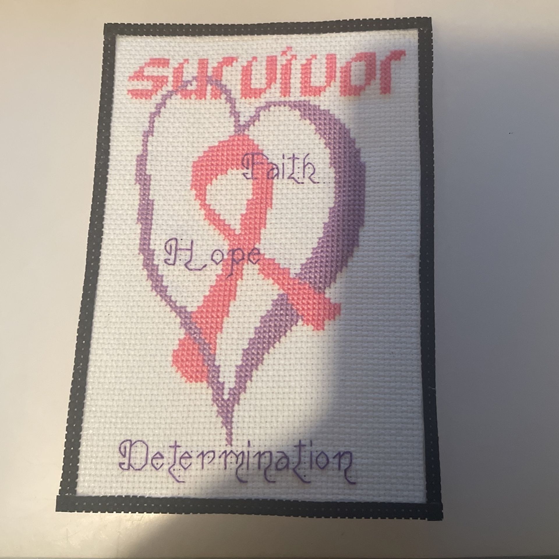 Cross Stitch Breast Cancer Awareness Magnet (hand made)