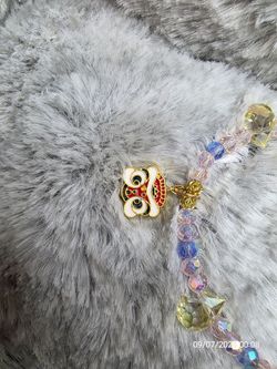 Red dancing lion, lavender mini bead phone charm