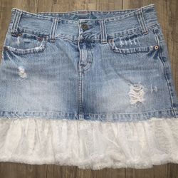 American Eagle Lace Trim Denim Mini Skirt 6
