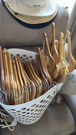 Wooden Clothes Hangers Lot with Metal Hooks