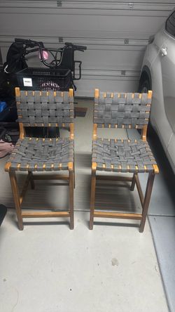 Woven Leather Counter Stools – Set of 2