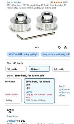 Timing pulley for 3d printer