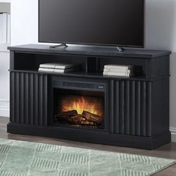 NEW Fireplace TV Stand W/ Remote Up to 70” TV, Fluted Media Fireplace Console, Entertainment Center !