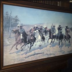 FREDERIC REMINGTON "A DASH FOR THE TIMBER" 41" X 29.6" BRASS NAMEPLATE