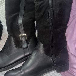 Women’s Size 8 Leather And Suede Boots Black