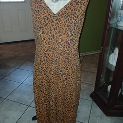Ava & Viv Leopard Print V-Neck Midi Dress XXL