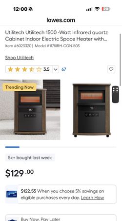 Utilitech Utilitech 1500 -Watt Infrared quartz Cabinet Indoor Electric Space Heater  (q6)