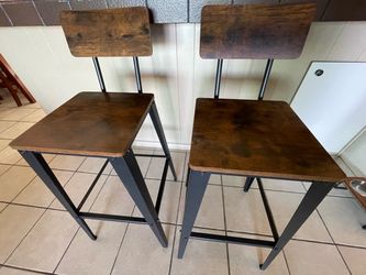 Industrial Wood and Metal Bar Stools – Set of 2