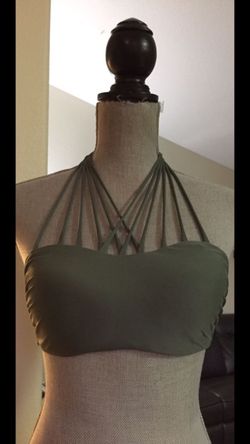 Women’s sexy olive green strappy bikini top swimsuit Medium!
