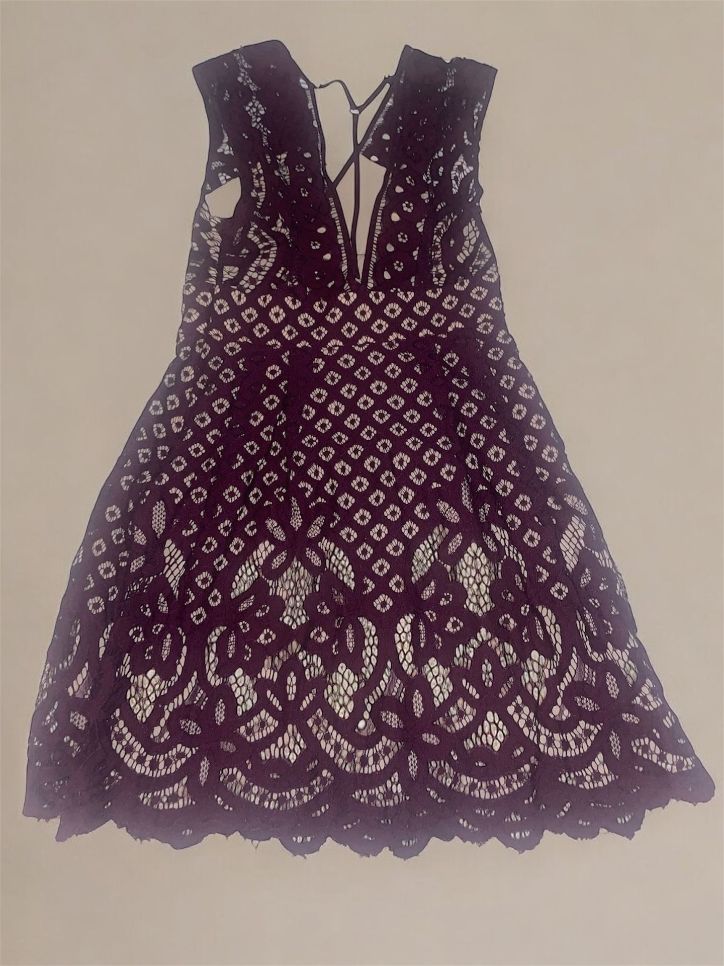 Free People Dangerous Love Purple Crochet Lace Overlay Strappy Mini Dress Sz 2