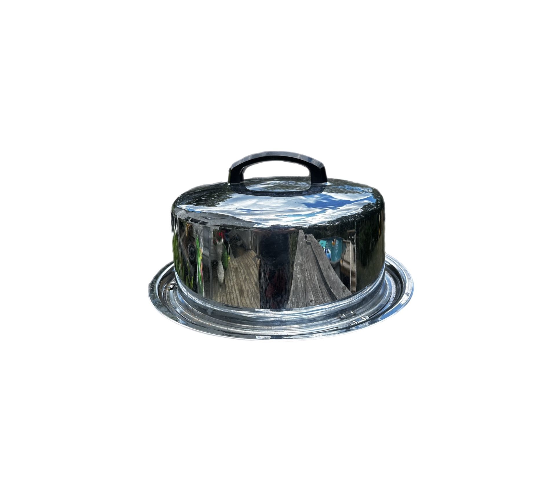 Vintage EVEREDY Chrome Metal Cake Carrier w/ Locking Lid Cake Saver Stand 1950’s
