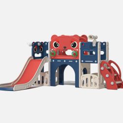 red/blue Toddler Climber Slide Playset OutdoorIndoor Freestanding Slide Playroom for Kids