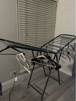 Temu 3 tier stainless steel foldable clothes drying rack + free hangers