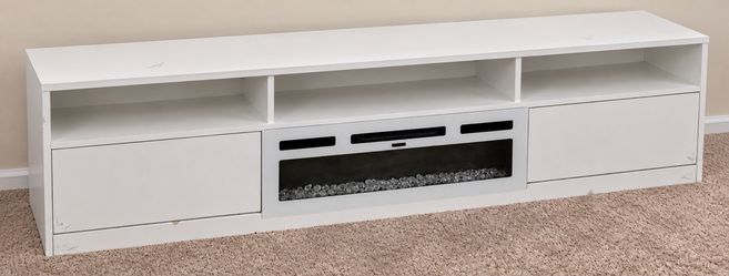 White TV Stand with Electric Fireplace Insert