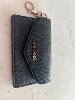 Guess Black Leather Card Holder Keychain