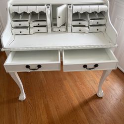 Unique Vintage Distressed White Wood Desk - PICK UP ONLY