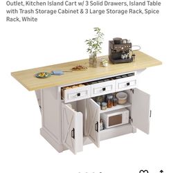Kitchen Island White Natural Wood New 