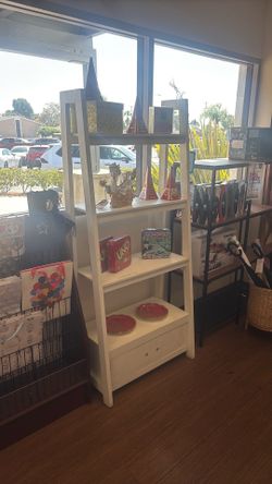 White Wooden Display Bookshelf with Drawer – $250