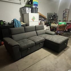 Sectional Pull Out Couch with Storage and Headrests 