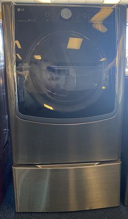 Grey LG Front Load Style Electric Dryer on Pedestal (6-0040)