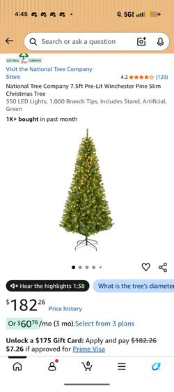 National Tree Company 7.5 FT Pre-Lit Slim Christmas Tree – 350 LED Lights