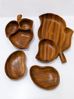 Vintage Harry's Cabinet & Curio Monkey Pod Wood Serving Bowl Tray Set Hawaii 4 Pc