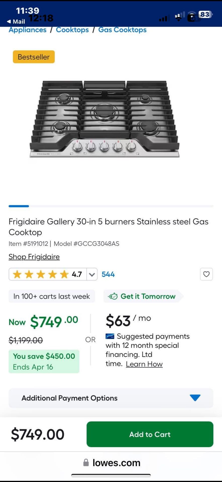 Frigidaire Gallery Gas Stovetop