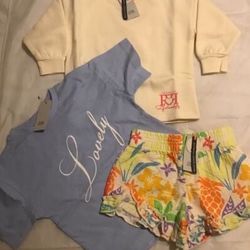 River Island Mini Girls Aged 9-12 Months 3 piece Cream Sweat Top Outfit BNWT