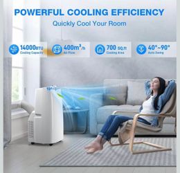 New 14000 BTU Portable AC | 4-in-1 Heater, Dehumidifier, Fan
