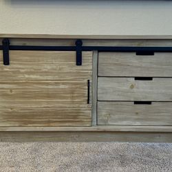 Rustic Modern TV Stand w/ Sliding Barn Door + Drawers (HG-OLD49)