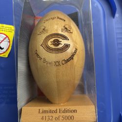 Chicago Bears Super Bowl XX Wooden Football Display